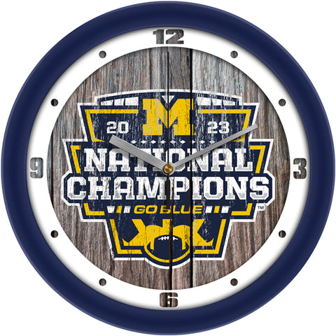 Michigan Wolverines 2023 Champions Weathered Wood Wall Clock