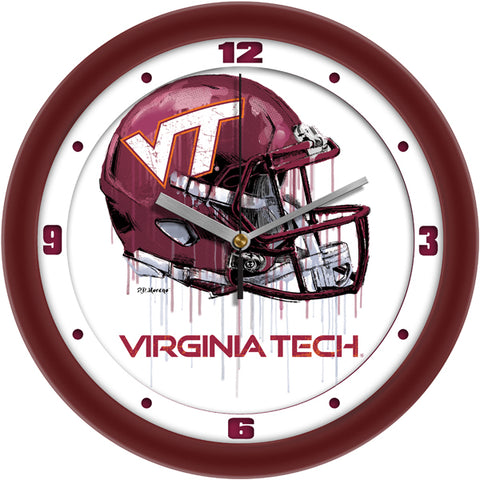Virginia Tech Hokies Drip Helmet Decorative Wall Clock, Silent Non-Ticking, 11.5"