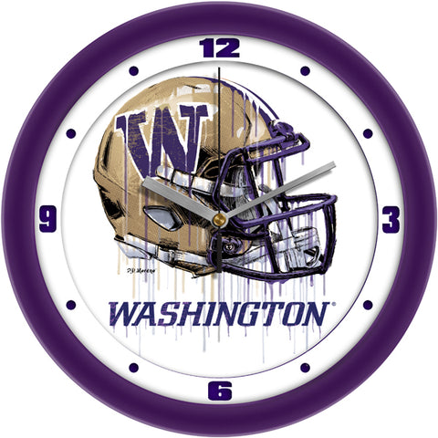 Washington Huskies Drip Helmet Decorative Wall Clock, Silent Non-Ticking, 11.5"