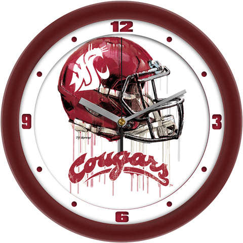 Washington State Cougars Drip Helmet Decorative Wall Clock, Silent Non-Ticking, 11.5"