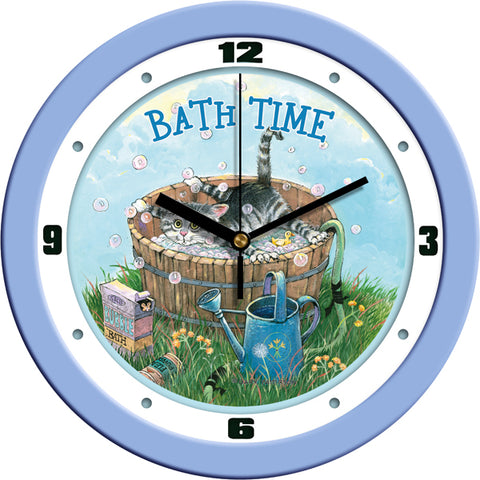 Bath Time Funny Cat Wall Clock by Gary Patterson