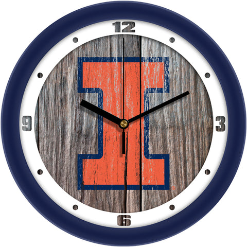 Illinois Fighting Illini - Weathered Wood Wall Clock