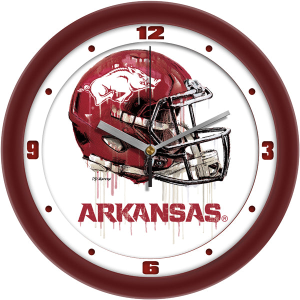 Arkansas Razorbacks Drip Helmet Decorative Wall Clock, Silent Non-Ticking, 11.5"