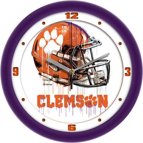 Clemson Tigers Drip Helmet Decorative Wall Clock, Silent Non-Ticking, 11.5"