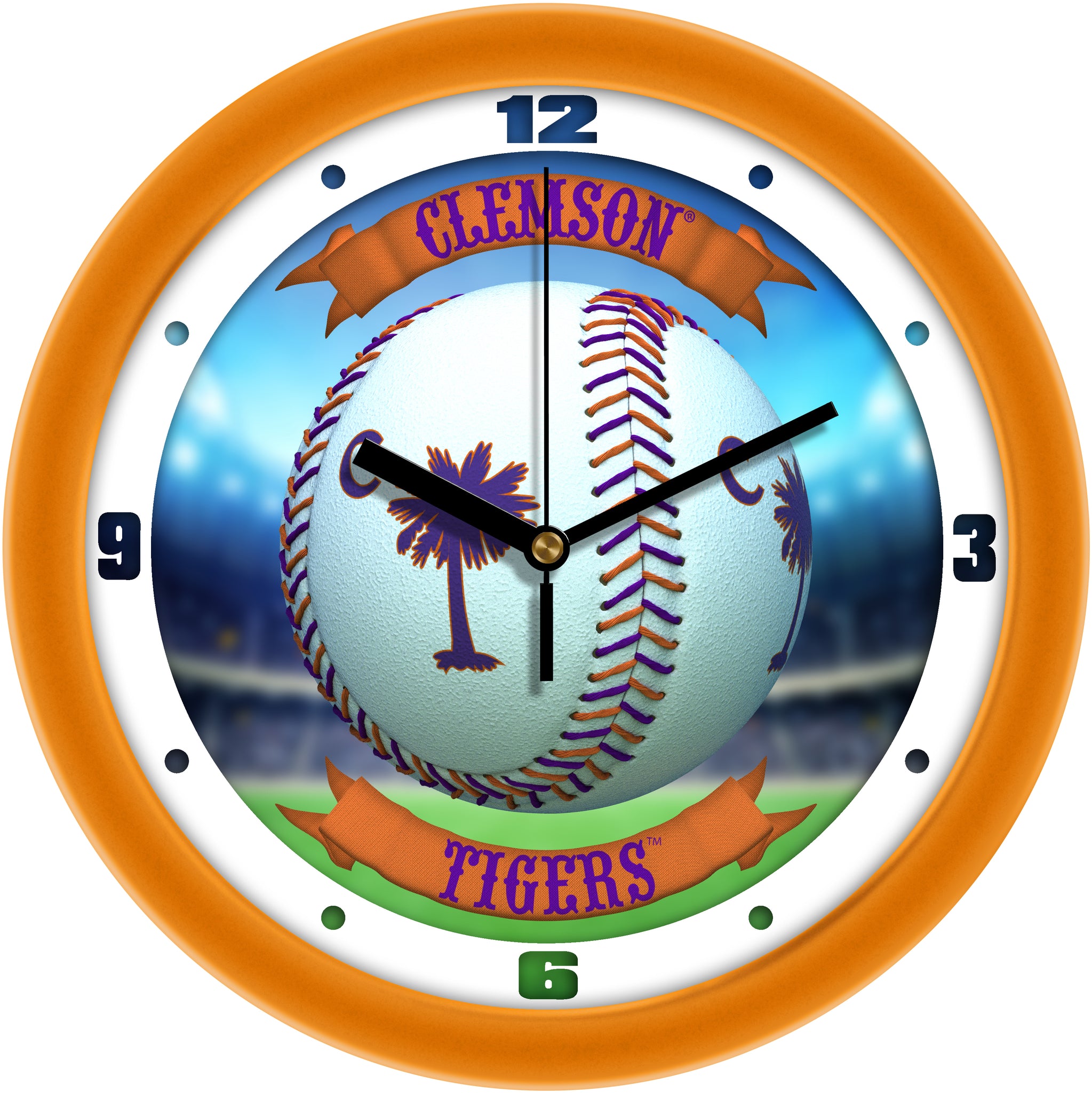 Clemson Tigers Baseball 11.5" Wall Clock with Silent Sweep