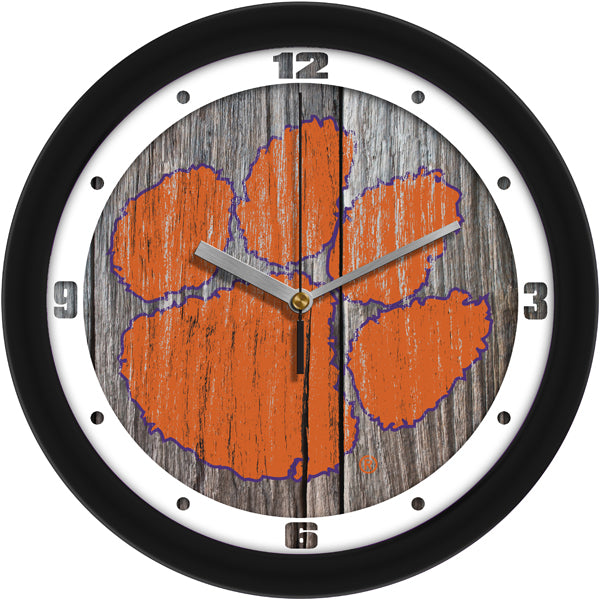 Clemson Tigers Weathered Wood 11.5" Wall Clock with Silent Sweep