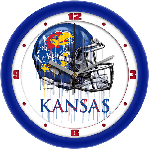 KU Jayhawks Drip Helmet Decorative Wall Clock, Silent Non-Ticking, 11.5"