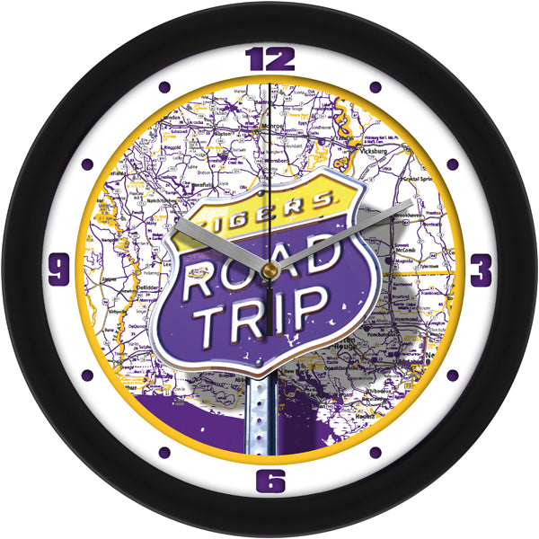 LSU Tigers Wall Clock - College Road Trip - 11.5" Diameter - Quiet Silent-Sweep