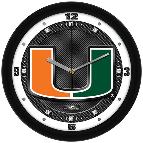 Miami Hurricanes Carbon Fiber Print 11.5" Wall Clock with Silent Sweep