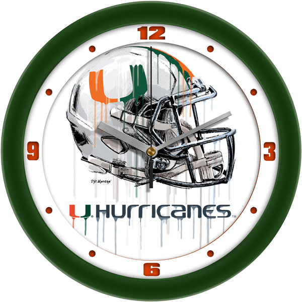 Miami Hurricanes Drip Helmet Decorative Wall Clock, Silent Non-Ticking, 11.5"