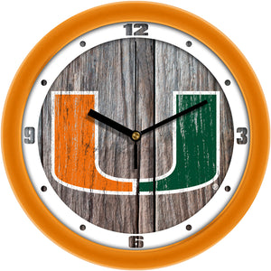 Miami Hurricanes - Weathered Wood Wall Clock