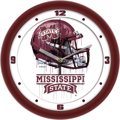 Mississippi State Bulldogs Drip Helmet Decorative Wall Clock, Silent Non-Ticking, 11.5"