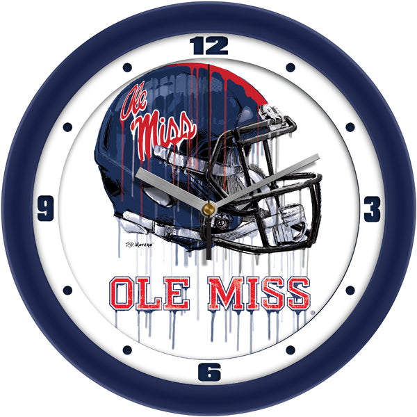 Mississippi Ole Miss Drip Helmet Decorative Wall Clock, Silent Non-Ticking, 11.5"