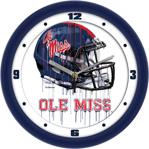 Mississippi Ole Miss Drip Helmet Decorative Wall Clock, Silent Non-Ticking, 11.5"
