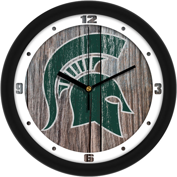 Michigan State Spartans - Weathered Wood Wall Clock