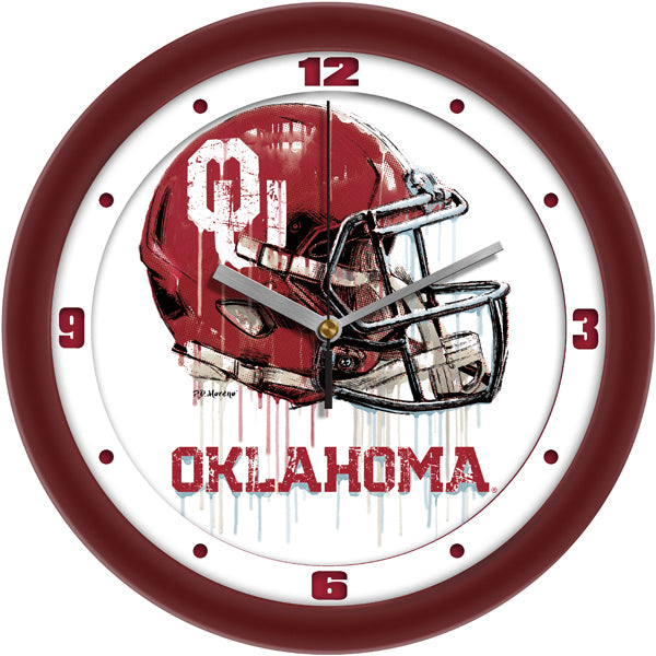 Oklahoma Sooners Drip Helmet Decorative Wall Clock, Silent Non-Ticking, 11.5"