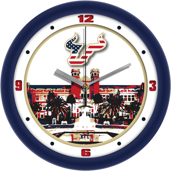 USF Bulls Patriotic Flag Wall Clock 11.5"