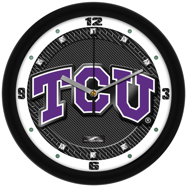 Texas Christian Horned Frogs - Carbon Fiber Textured Wall Clock