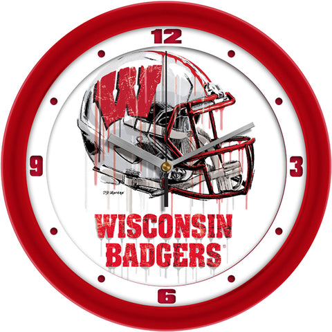 Wisconsin Badgers Drip Helmet Decorative Wall Clock, Silent Non-Ticking, 11.5"