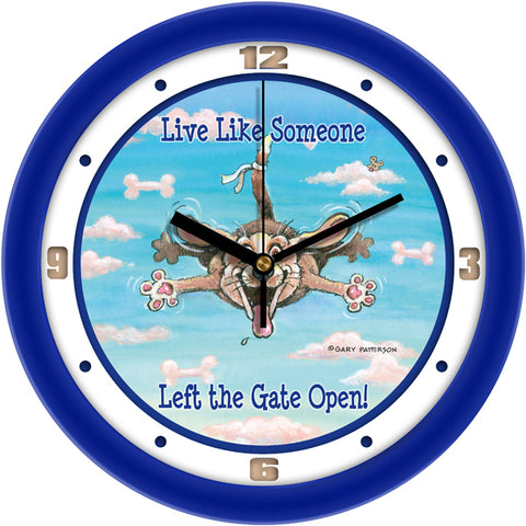 Somebody Left the Gate Open Funny Dog Wall Clock by Gary Patterson