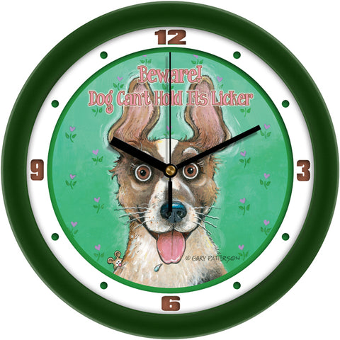 Dog Can't Hold it's Licker Funny Dog Wall Clock by Gary Patterson