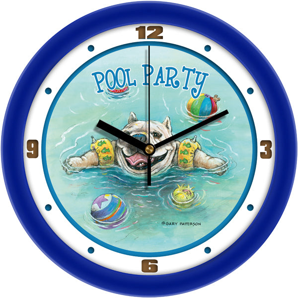 Pool Party Funny Dog Wall Clock by Gary Patterson