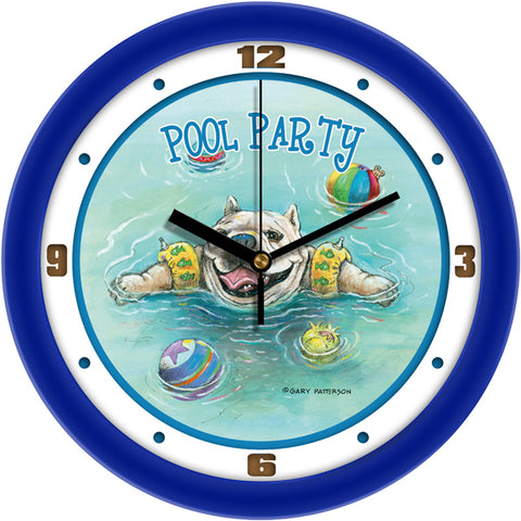 Pool Party Funny Dog Wall Clock by Gary Patterson