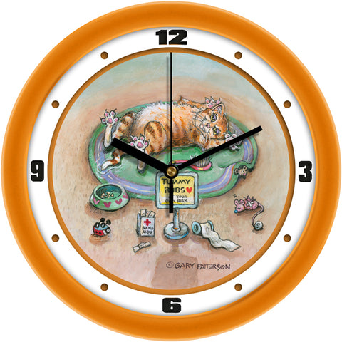 Tummy Rubs Funny Cat Wall Clock by Gary Patterson