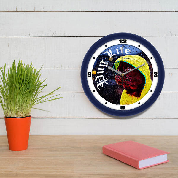 Pug Life 11.5" Wall Clock - Adorable Pug in Raincoat Design - Whimsical Home or Office Décor