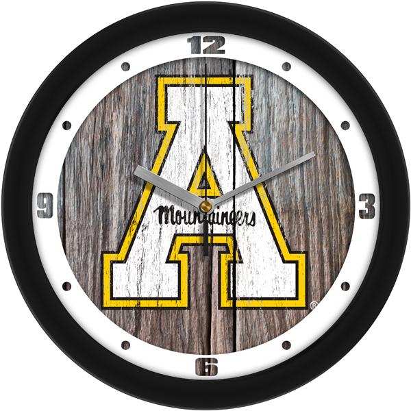 Appalachian State Mountaineers - Weathered Wood Wall Clock - SuntimeDirect
