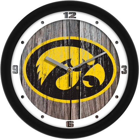 Iowa Hawkeyes - Weathered Wood Wall Clock - SuntimeDirect