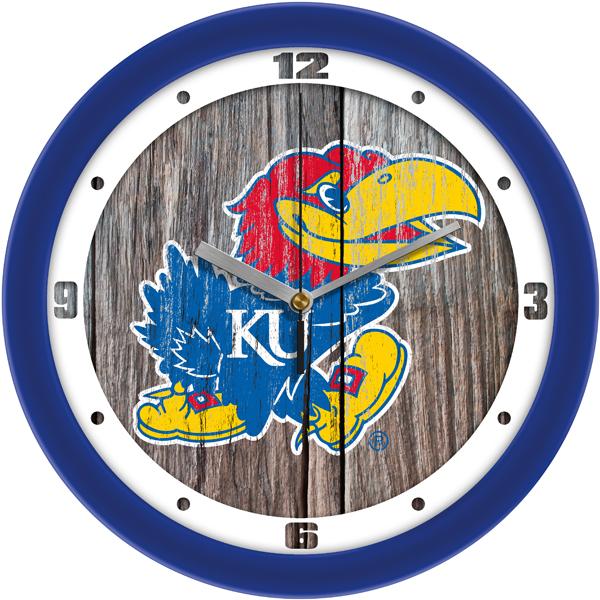 Kansas Jayhawk - Weathered Wood Wall Clock - SuntimeDirect