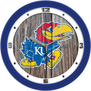 Kansas Jayhawk - Weathered Wood Wall Clock - SuntimeDirect