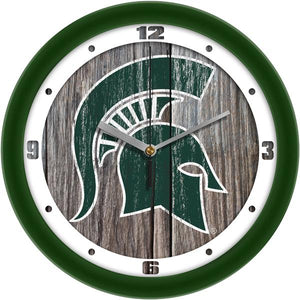Michigan State Spartans - Weathered Wood Wall Clock - SuntimeDirect