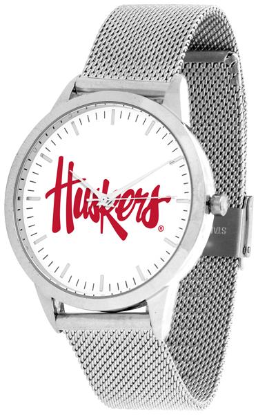 Nebraska Cornhuskers - Mesh Statement Watch - Silver Band - SuntimeDirect