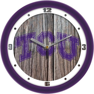Texas Christian Horned Frogs - Weathered Wood Wall Clock - SuntimeDirect