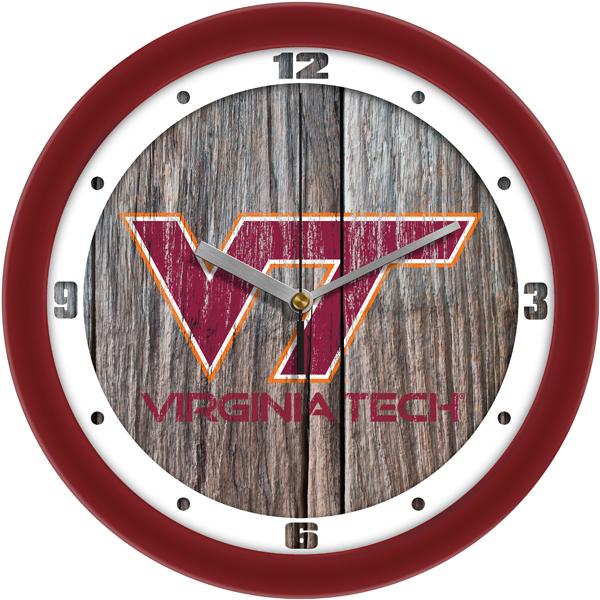 Virginia Tech Hokies - Weathered Wood Wall Clock