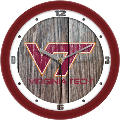 Virginia Tech Hokies - Weathered Wood Wall Clock