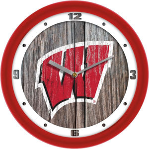 Wisconsin Badgers - Weathered Wood Wall Clock