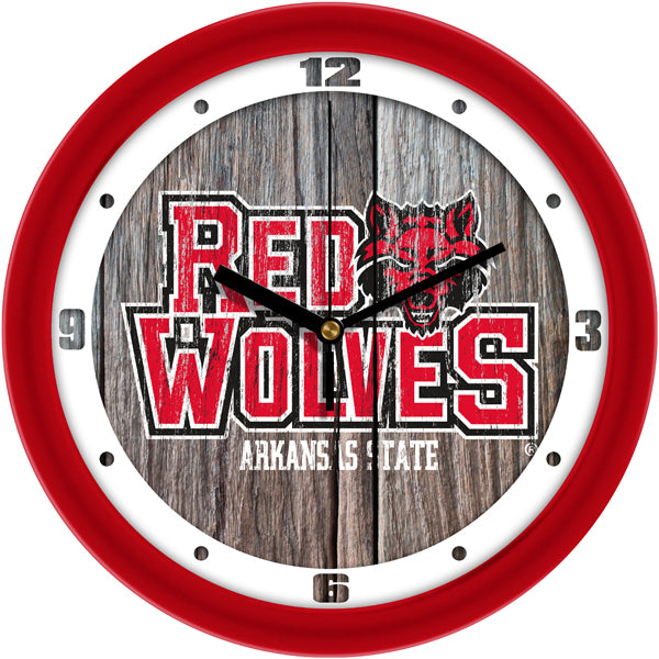 Arkansas State Red Wolves - Weathered Wood Wall Clock