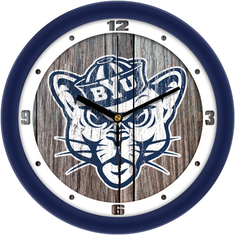 Brigham Young Univ. Cougars - Weathered Wood Wall Clock - SuntimeDirect