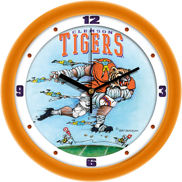 Clemson Tigers - "Down the Field" Football Wall Clock - Art by Gary Patterson