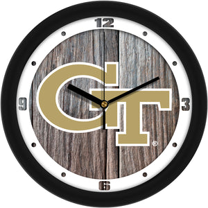 Georgia Tech Yellow Jackets - Weathered Wood Wall Clock - SuntimeDirect