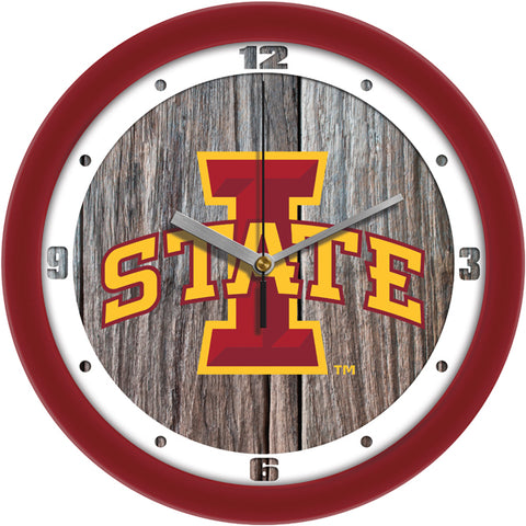 Iowa State Cyclones - Weathered Wood Wall Clock
