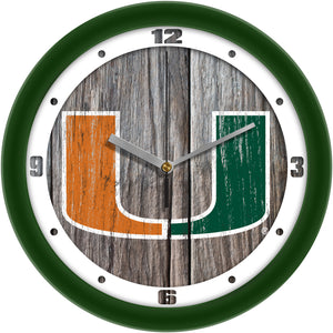 Miami Hurricanes - Weathered Wood Wall Clock