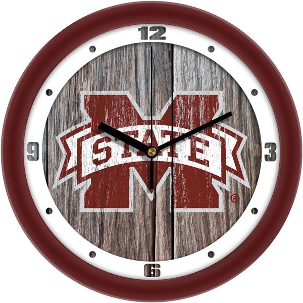 Mississippi State Bulldogs - Weathered Wood Wall Clock - SuntimeDirect