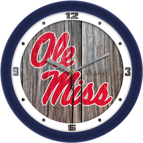 Mississippi Rebels  -  Ole Miss - Weathered Wood Wall Clock - SuntimeDirect