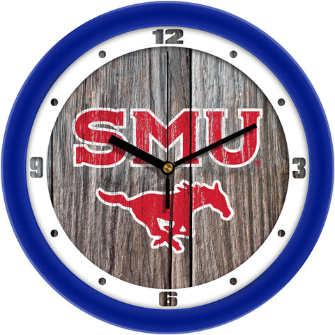 Southern Methodist University Mustangs - Weathered Wood Wall Clock - SuntimeDirect