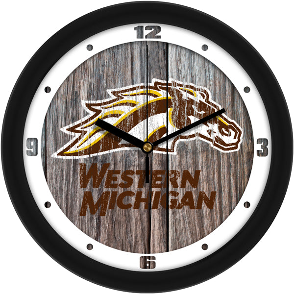 Western Michigan Broncos - Weathered Wood Wall Clock